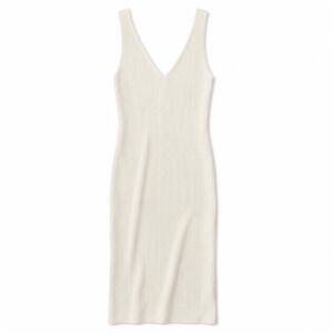 Reformation Heron Ribbed Knit Midi Sweater Dress Beige NWT Women’s L